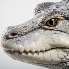 Fototapeta premium Close-up of a crocodile head isolated on white background.