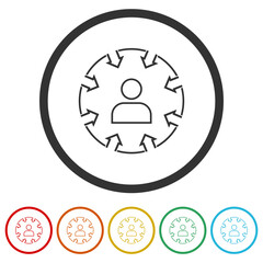 Centric consumer icon. Set icons in color circle buttons