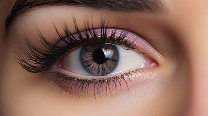 Close up of a womans eye with dramatic false lashes, black eyeliner and eyeshadow. AI generated