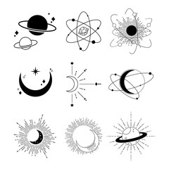 Hand Drawn Space Elements: Planets and Moons