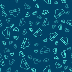 Green line Men underpants icon isolated seamless pattern on blue background. Man underwear. Vector