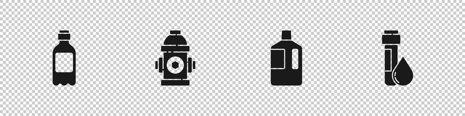 Obraz premium Set Bottle of water, Fire hydrant, Big bottle with clean and Test tube drop icon. Vector