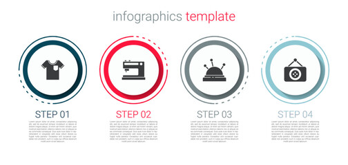 Set T-shirt, Sewing machine, Needle bed and needles and Tailor shop. Business infographic template. Vector