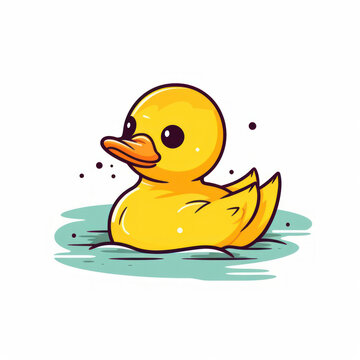 A cartoon illustration of a yellow rubber duck. Generative AI.