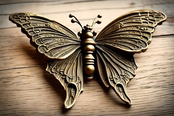 metal butterfly on wood