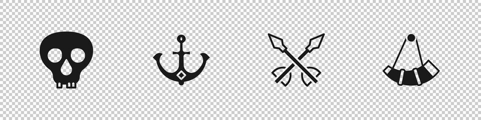 Set Skull, Anchor, Medieval arrows and Hunting horn icon. Vector