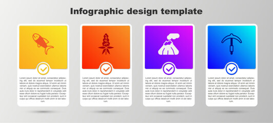 Set Fish, Lupine flower, Volcano and Pickaxe. Business infographic template. Vector