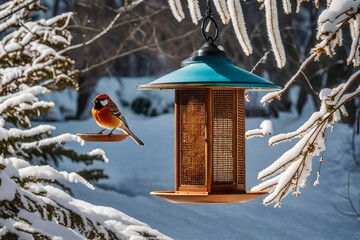 bird feeder in winter forest - Powered by Adobe