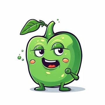 A cartoon illustration of a green bell pepper. Generative AI.