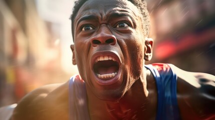 Marathon runner using last energy while approaching the finish line.