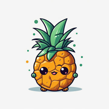 A cartoon illustration of a pineapple. Generative AI.