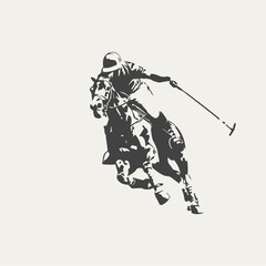 Polo player and horse in a match, vector silhouette