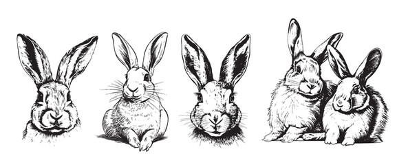 Little bunny collection hand drawn sketch Farm animals © BigJoy