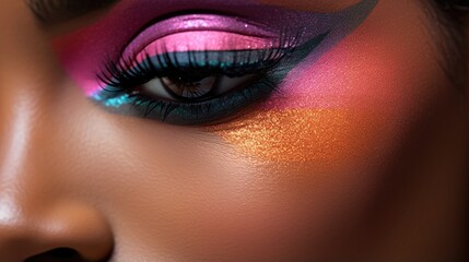 Face of a beautiful woman delicately applying eyeshadow in a makeup palette. © OKAN