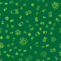Fototapeta premium Set line Photo camera flash, with and retouching on seamless pattern. Vector