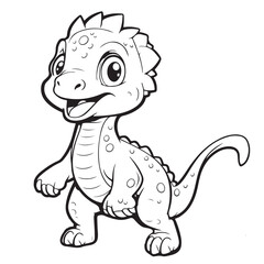 Cute cartoon dragon or dinosaur. Black and white vector illustration for coloring book