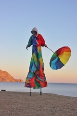 Umbrella, Masked, foresight, Pierrot,  Acrobat, sport, jumping, clown, in the air, man, carnival,...