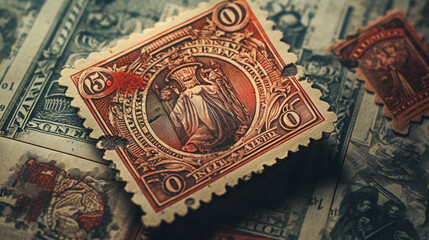 Fototapeta na wymiar Macro Close-up of An Antique Stamp