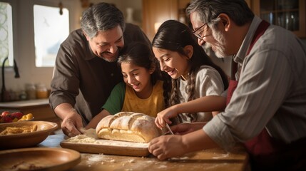 Family making Pan de Muerto