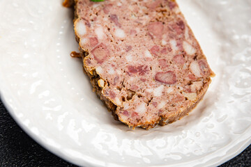 terrine rustic meat pate porc food minced meat baked food meal snack on the table copy space food background rustic top view 