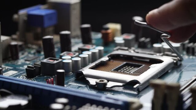 Macro footage of a desktop micro processor CPU slot  