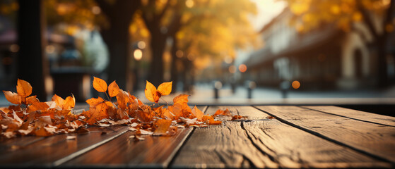 fall or autumn background table with maple leaf