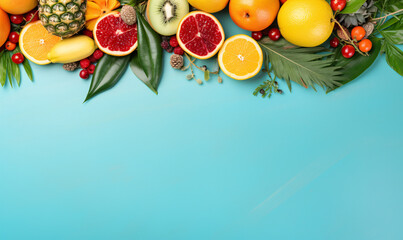 fruit isolated on blue background with copy space