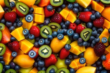 Fototapeta na wymiar colorful fruit salad bursting with mango, kiwi, and blueberries