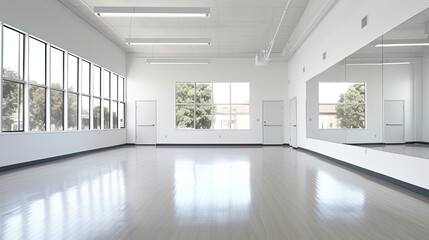 Fototapeta premium Minimal style interior room with white wall. dance hall, office space