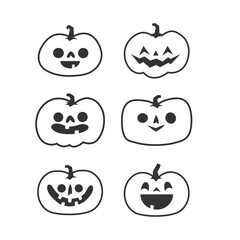 Jack o lantern icons. Halloween carved pumpkins simple illustrations.