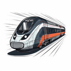 Fototapeta premium Cartoon illustration of a high speed train. Generative AI.