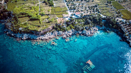 Aerial image of sunken ship Boka, near the town of Orebic at the Peljesac peninsula, Croatia