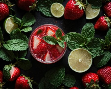 strawberry cocktail with lime, strawberry mahito cocktail