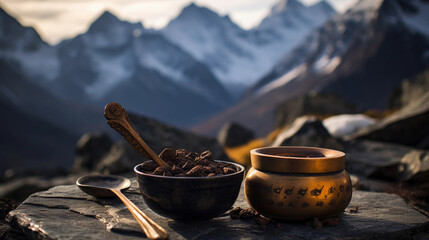 Mountain Serenity: Shilajit Spoon with Hunza's Morning Sky