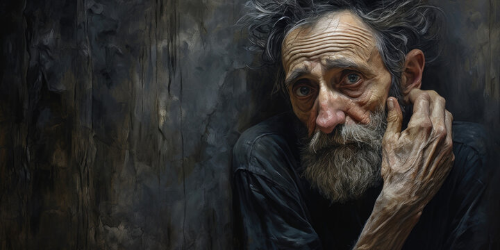 portrait of an old man grieving, despairing