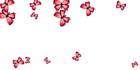 Tropical red butterflies cartoon vector wallpaper. Summer pretty insects. Fancy butterflies cartoon fantasy illustration. Tender wings moths patten. Fragile creatures.