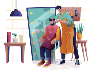 Barber Shop Couffer Interior Gentlemans Hair Salon Interior Mirrors Reflections Beard Hair Care Beautiful Mens Style Illustrations  Vectors
