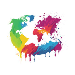 earth globe and world map made of colorful splashes.