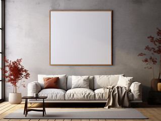 Mock up blank frame on wall Modern interior background, living room