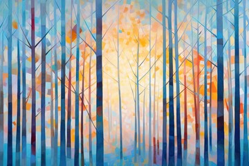 Gentle Winter Morning Forest - Abstract Illustration in Blue and Pink