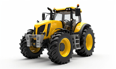 Obraz premium Vibrant Yellow Tractor on Clean White Background