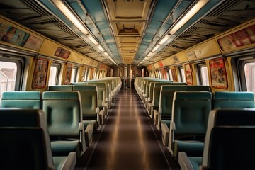 Vintage Electric Train Car Interior - Empty Passenger Wagon