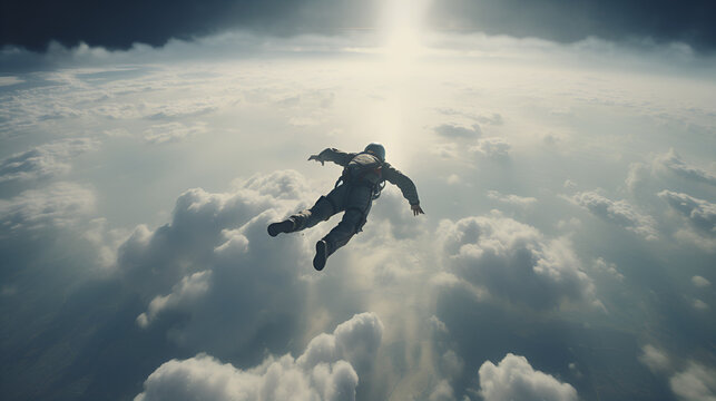 Skydiver background high adrenaline falling through clouds wallpaper cool. Generative AI