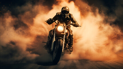 Motorcycle driving through smoke background burnout wallpaper musky feel high adrenaline....