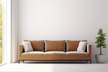 Brown sofa and white wall in modern living room.