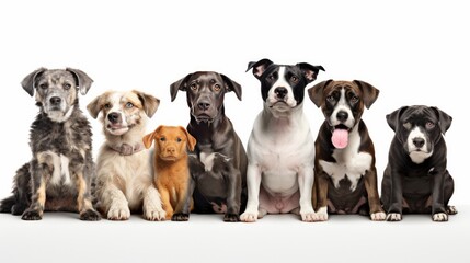 Group of cross breed dogs isolated on white background