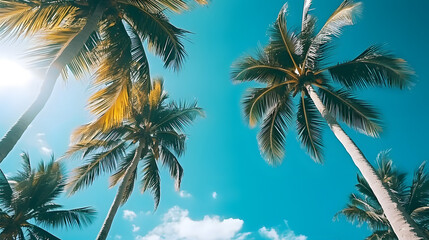 Fototapeta na wymiar Tropical Palm Trees in Clear Blue Holiday Skies