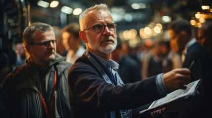 Obraz premium A moment describing the reviews of the investors taking notes during the factory tour.