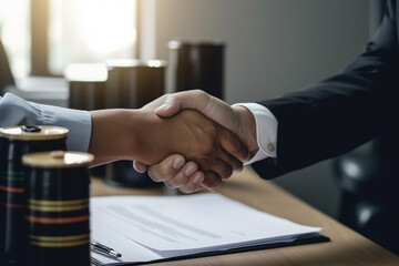 A residential oil businessman and a satisfied customer share a handshake, signifying the success of their oil contract.