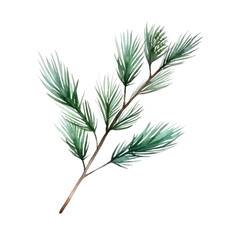 Pine branch watercolour illustration. clipart for design. Christmas elements. isolated on transparent background. Generative ai